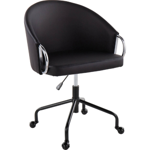 Claire Office Task Chair in Black Metal & Black Leatherette with Silver Metal Accents
